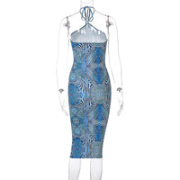 Sexy Fashion Print Midi Skirt Sleeveless Halter