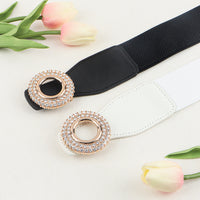 New Ladies Diamond Inlaid Rhinestone Elastic Elastic Belt Simple Round Buckle Skirt Shirt Decoration Suit Belt