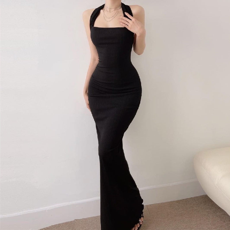 Women's Square Neck Hanging Neck Mesh Dress