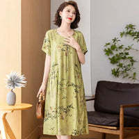 Middle-aged And Elderly Women's Cotton Silk Printing Maxi Dress