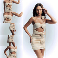 French Hollow Three-dimensional Halter Neck Tube Top