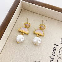 Natural Stone 925 Silver Pin Earrings Multi-layer Semicircle