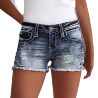 European And American Women's Clothing Stretch Slim Fit All-match Ripped Denim Shorts