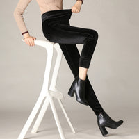 Warm Stretch Pencil Trousers High Waist Large Size Gold Velvet
