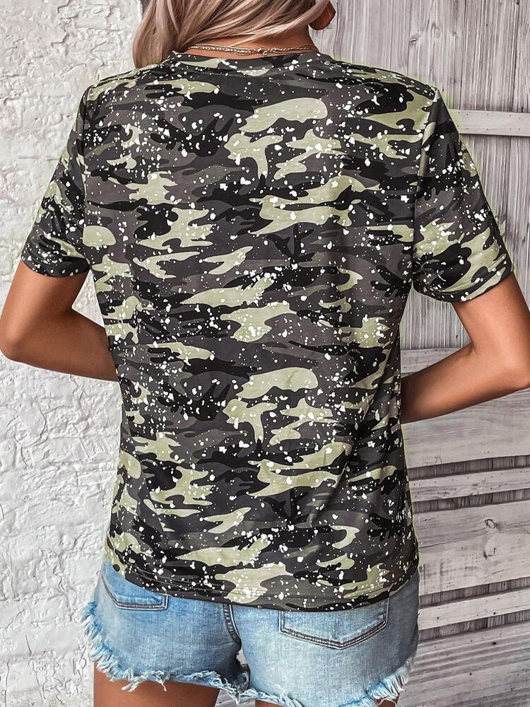 Flag Print T-shirt Crew Neck Casual - Chic Angle