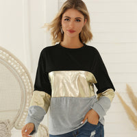 Women's Long Sleeve Stitching Golden Edge Top