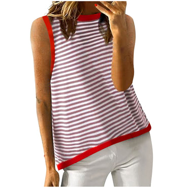 Women's Summer Stripes Stitching Sleeveless Top Vest