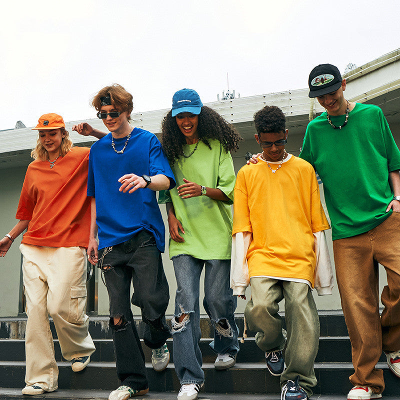 Pure Cotton Oversize Solid Color Short Sleeve T-shirt Top