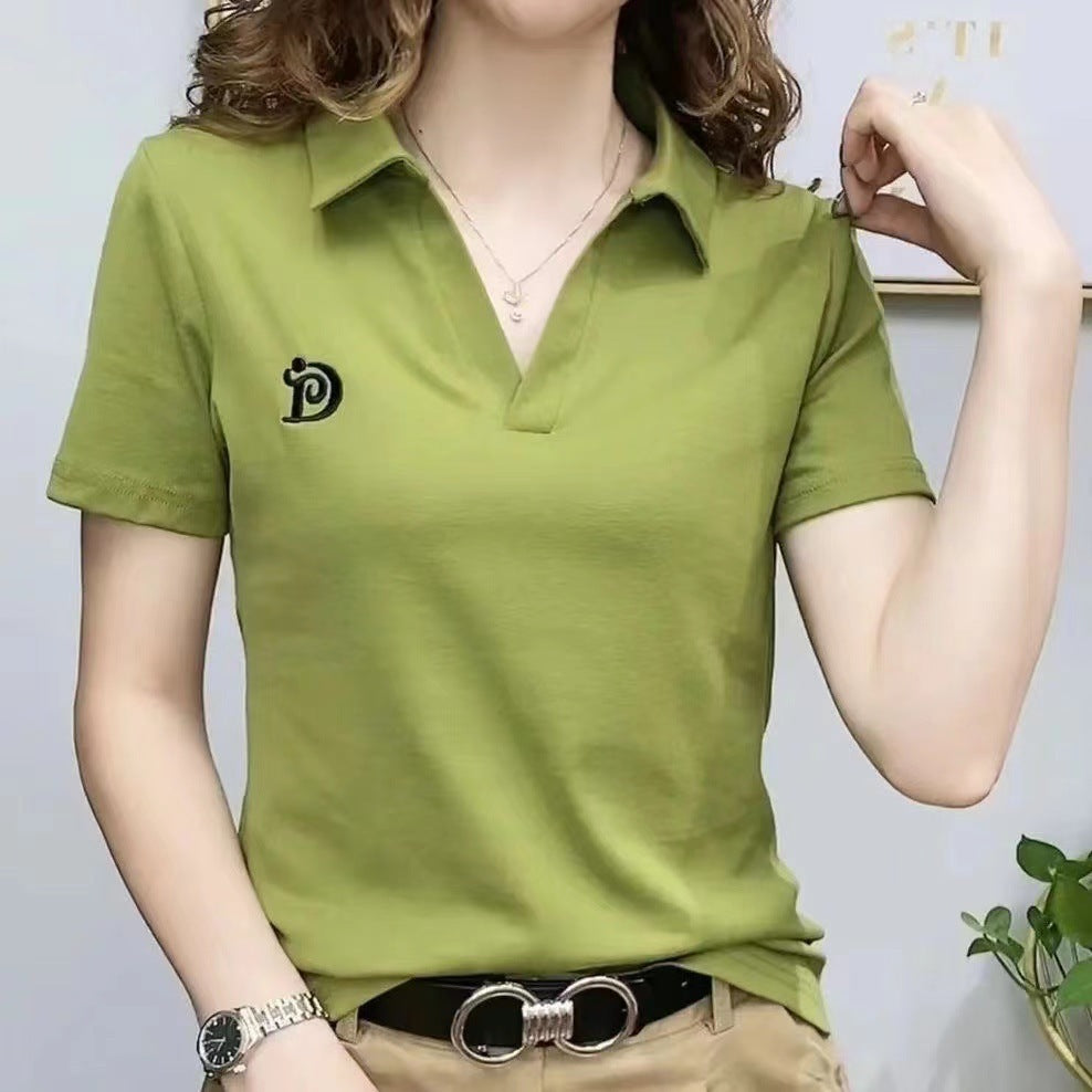 Women's V-neck Short-sleeved High-end Western Style Youthful-looking Casual Top - Chic Angle
