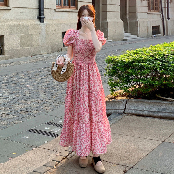 High-end Gentle French Square Collar Temperament Vacation Elegant Dress Trendy