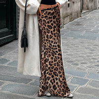 Leopard Print Satin Fishtail Skirt Skirt