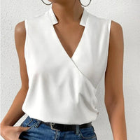 Women's New Solid Color Sleeveless Shirt Fashion V-neck Vest - Chic Angle