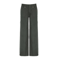 American Street Pocket High Waist Work Clothes Straight-leg Pants Women