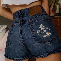 Printed Summer Artistic Vintage Women's Clothing Denim Shorts - Chic Angle