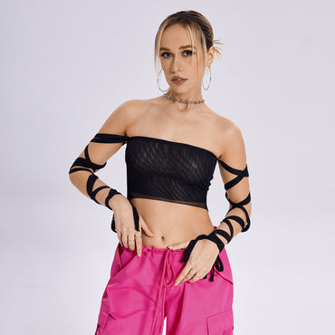 Elastic Cross Arm Solid Color Straps Tank Top