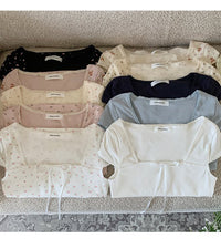 Women's Summer Slim Fit Niche Chic Square Collar Short Sleeve T-shirt Top - Chic Angle