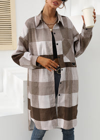 Women's Autumn And Winter Plaid Single-breasted Long Coat