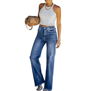 Women's Hipster Straight Leg Trousers Washing Water Waist