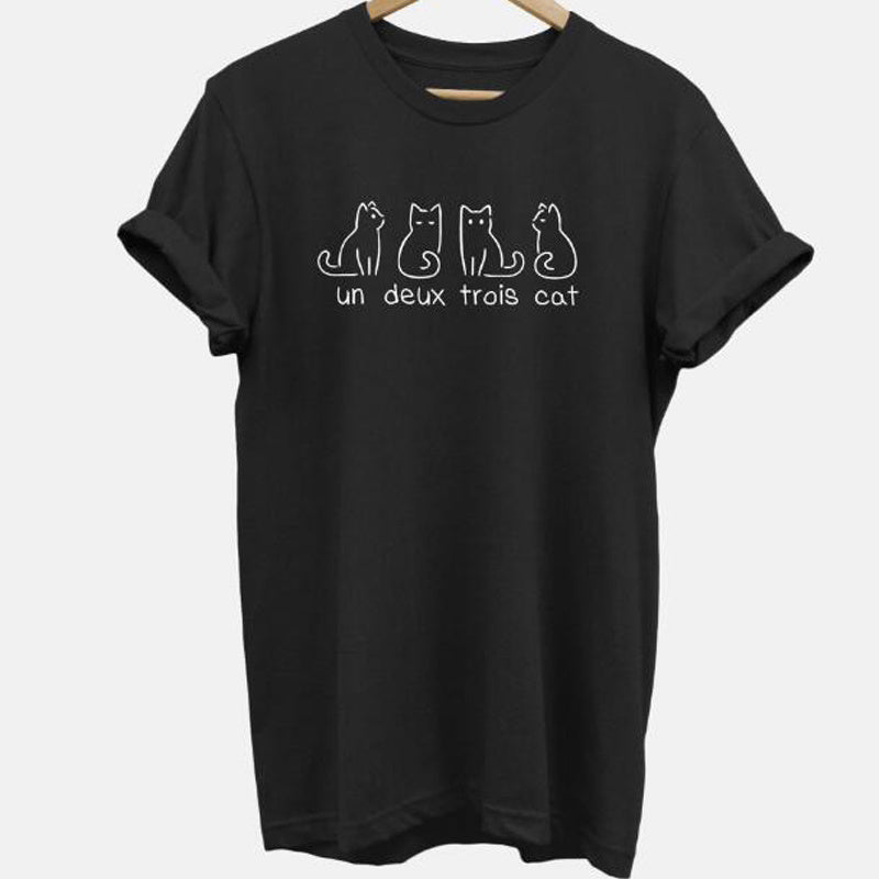European And American One Pair Of Three Cats Digital Printing Casual Round Neck Short Sleeves