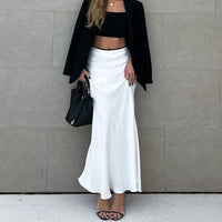 European And American Elegant White Satin Satin Skirt Simple Drape Fishtail