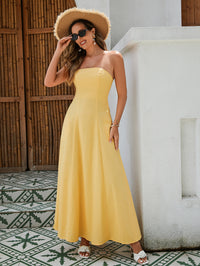 Women's Strapless Linen Maxi Dress - Breathable Fabric With Shirred Back, Flattering A-Line Cut In Classic Black, White, And Yellow