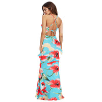 Women's Corset Milk Silk Maxi Suspender Print Dress