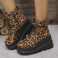 Plus Size Leopard Print Thick Bottom Height-increasing Martain Boots