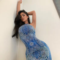 Sexy Fashion Print Midi Skirt Sleeveless Halter