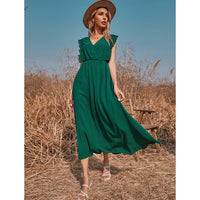 Solid Color V-neck Maxi Dress