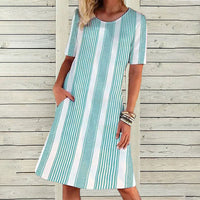 Printed Round Neck Short Sleeve Dress