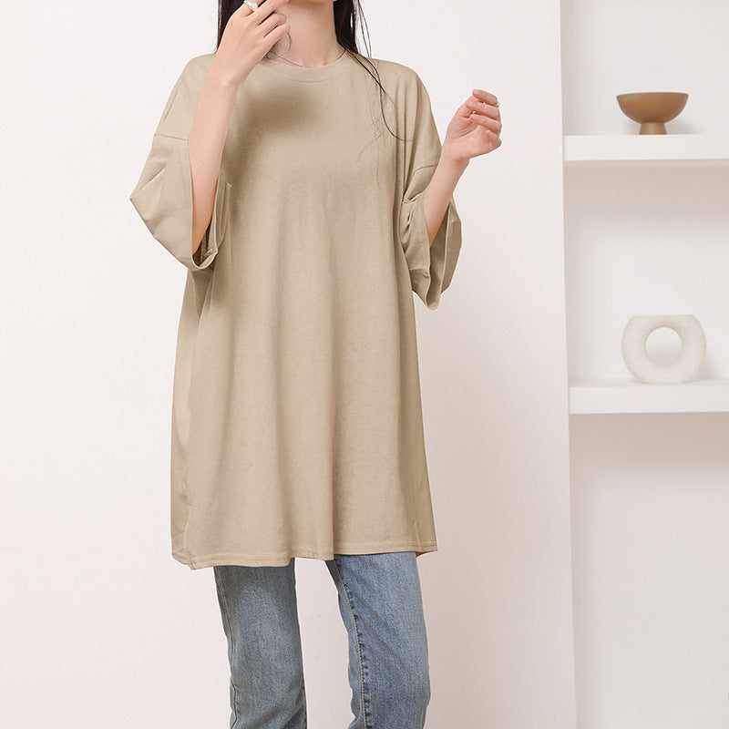 Summer Pure Cotton T-shirt Side Slit Casual