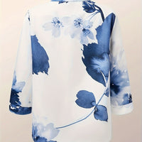 Flower Plant Print Stand Collar Long-sleeved Shirt