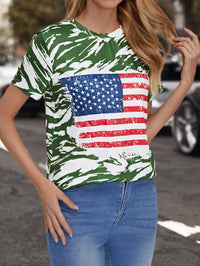 Flag Print T-shirt Crew Neck Casual - Chic Angle