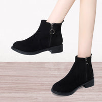 Square Heel Suede Round Buckle Side Zipper Short Tube Female Plus Size