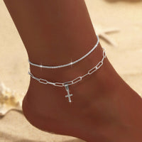 Female Fashion Cross Double-circle Anklet - Chic Angle