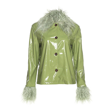 Women's Single-breasted Slim Warm Leather Jacket