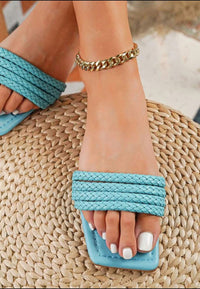 Candy Color Square Toe Flat Bottom Weave One Word Simple Flat Bottom Slippers Women