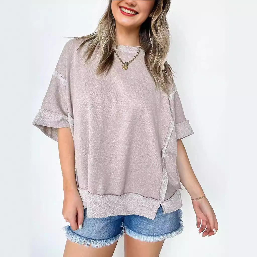 New Round Neck Loose Patchwork Sweater T-shirt