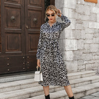 Floral Print Long Sleeve Lace Up Women''s Dress