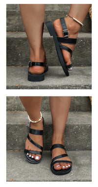 One-line Flat For Outdoors Casual Sandals Women's Shoes Sandals Plus Size Beach - Chic Angle