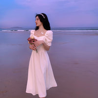 Women's Retro Puff Sleeves Elegant Midi Dress