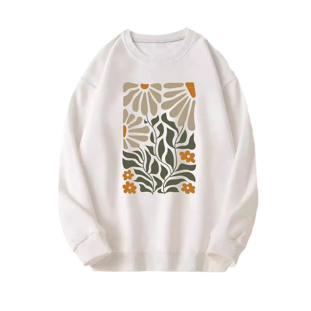 Flowers And Plants Round Neck Long Sleeve Sweater For Women