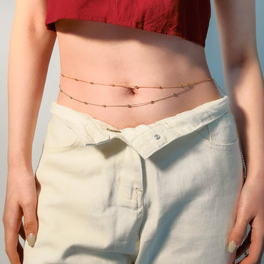 Summer Beach Sexy Body Chain Gold Silver Double Thin Chain Bead Waist Chain Street Fashion Retro Beauty Belly Chain