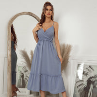 Solid Color Elegant Suspender Dress