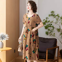 Middle-aged And Elderly Women's Cotton Silk Printing Maxi Dress