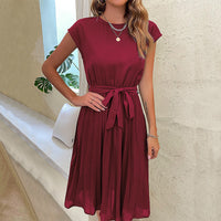 Skirt Summer Vacation Women's Lace-up Solid Color Pleated Dress