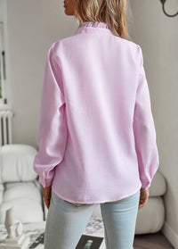 Striped Long Sleeve Shirt Fashion Ruffle Design Button Up Tops Casual Office Blouse Elegant Commuting Women's Clothing