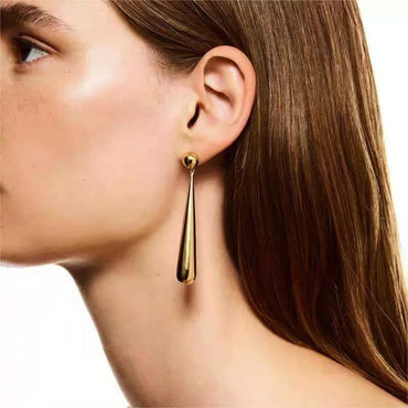 Long Water Drop Earrings Fashion Cold Wind Steel Drop Earrings Smooth Stainless Steel Long Ear Water Drop Earrings For Women