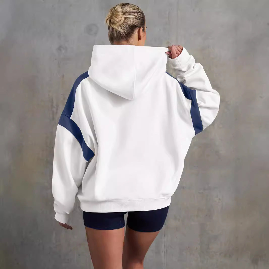 Contrast Color Drop Shoulder Women's Hooded Sweater