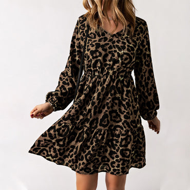 Leopard Print Long Sleeve Dress Women